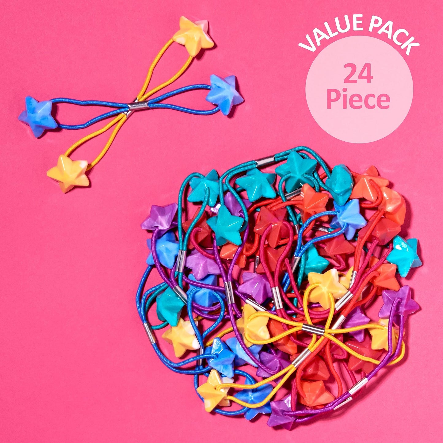 Expressions 24pc Ponytail Balls Hair Elastics,Star-Shaped Multicolored Twin Hair Beads, Value Pack