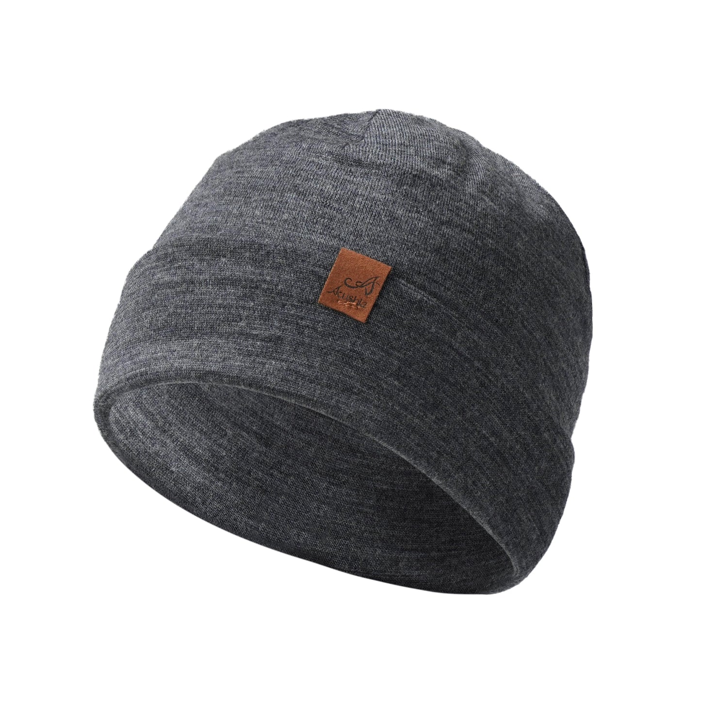 ACUSHLA 100% Merino Wool Cuff Beanie for Men & Women Knitted Winter Hat Unisex Watch Cap Skull Wrap for Cold Weather, Dark Grey