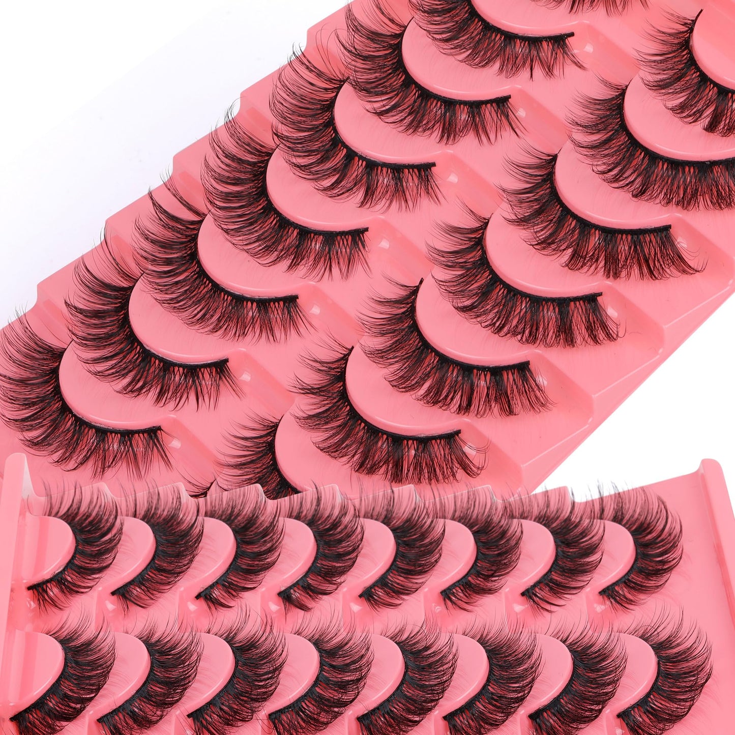JIMIRE Natural Lashes Fluffy False Eyelashes Natural Look Wispy Faux Mink Lashes Short Cat Eye 15MM False Lashes 8 Pairs Pack