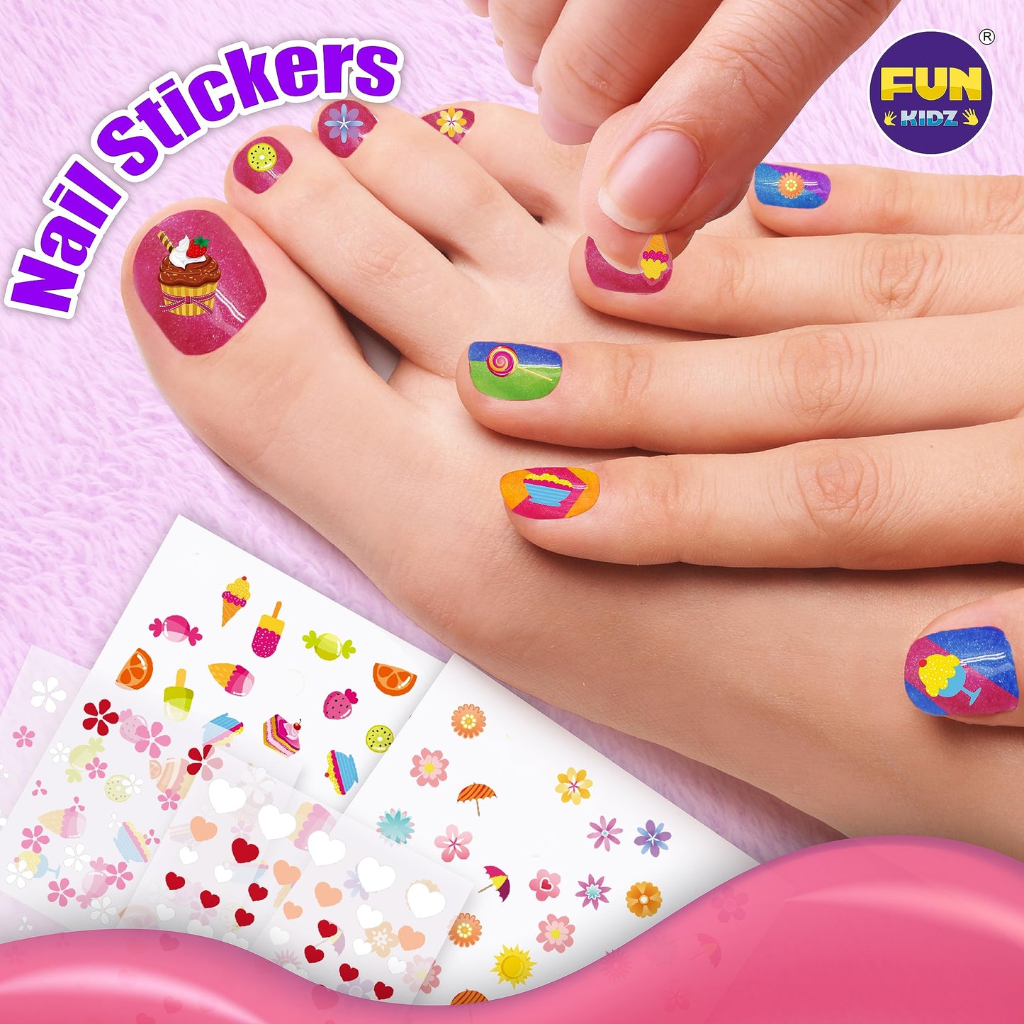 Kid Nail Art Kit for Girls, FunKidz Nail Studio Kits Size 17.91Wx12.4L with Peelable Nail Polish Nail Dryer Teens Makeup Mani Pedi Set Spa Party Gift