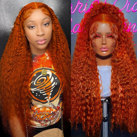 LRV 28 Inch Ginger Lace Front Deep Wave Wig Human Hair 13x4 HD Lace Frontal Curly Frontal Human Hair Ginger Wig For Women Pre Plucked 180 Density