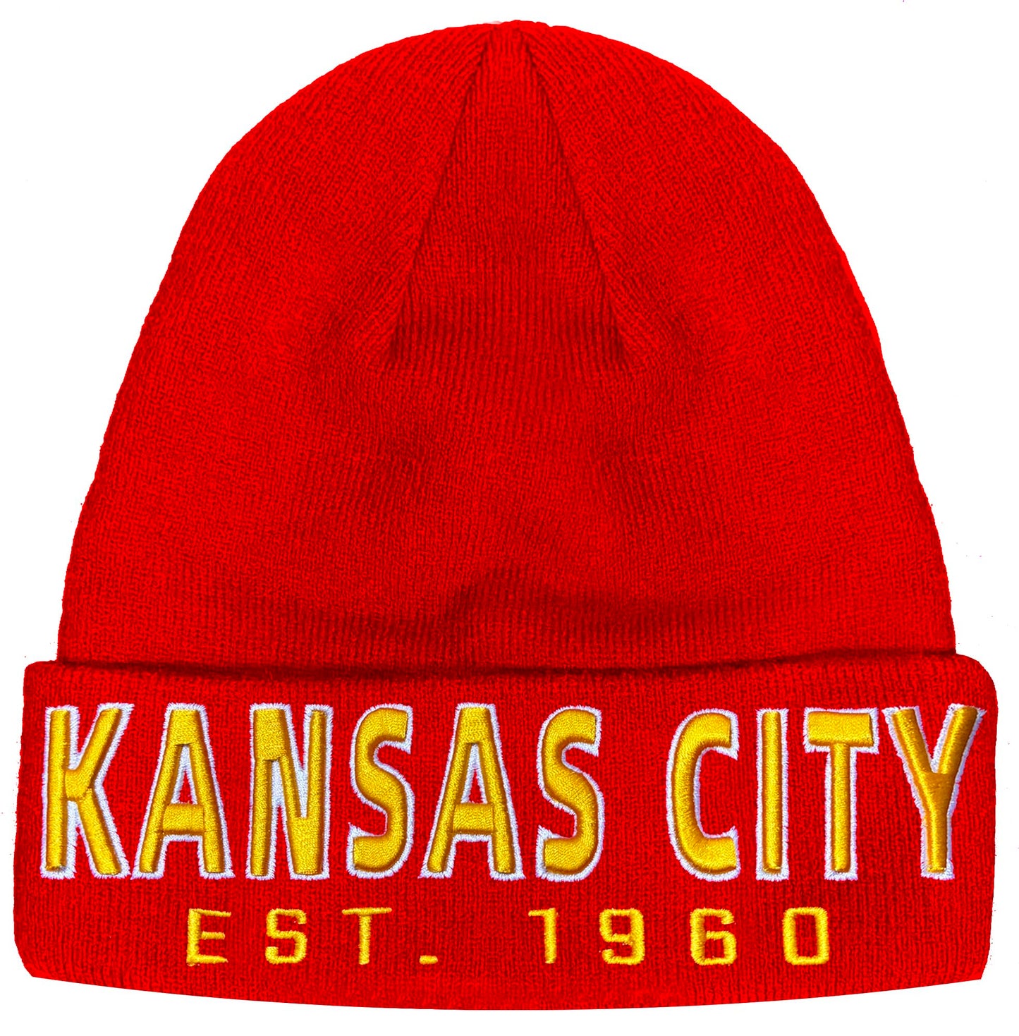 CLORPEAK Kansas City Embroidery Classic Cuff Beanie Hat Cuffed Winter Hat Knit Toque Skull Cap - Red OneSize