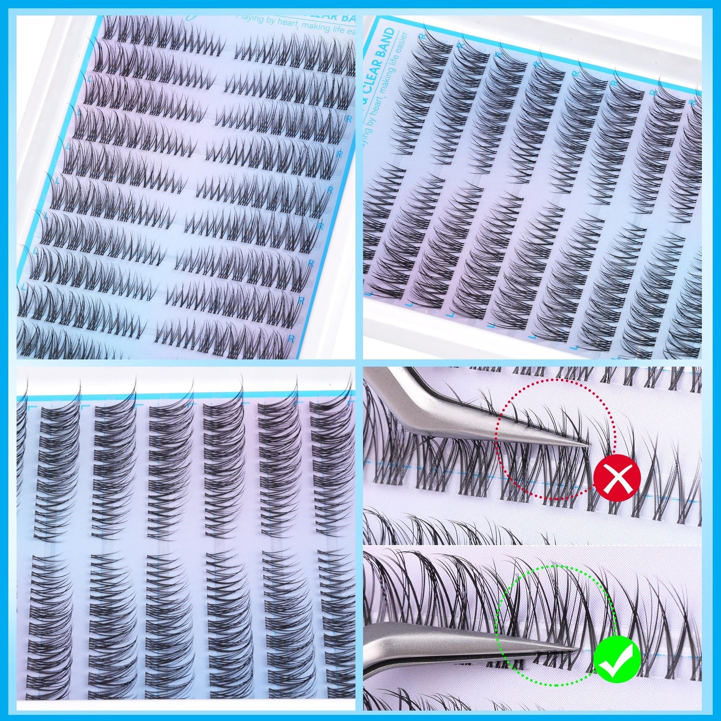 Clear Band Natural Lash Clusters Wispy Cat Eye Lash Extension C Curl Cluster Eyelash Extensions Invisible Cluster Lashes 180Pcs Individual Eyelashes by Geeneiya