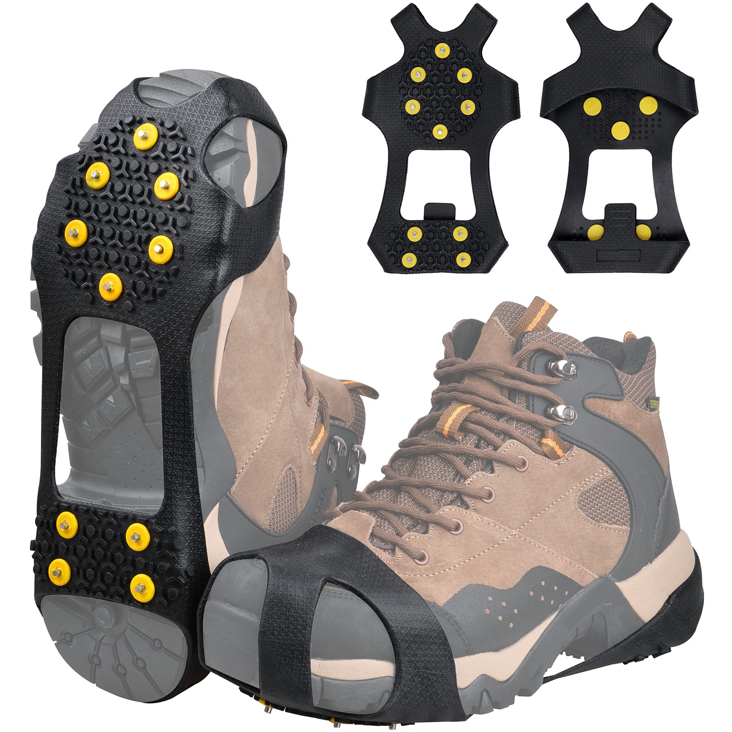 Ice Cleats Snow Traction Cleats, 10-Studs Walk Traction Cleats Crampons for Walking on Snow and Ice Anti Slip Rubber Walking Cleats Slip-on Stretch Footwear for Women Men Kids (Size XL)