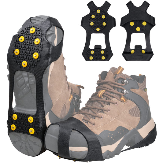 Ice Cleats Snow Traction Cleats, 10-Studs Walk Traction Cleats Crampons for Walking on Snow and Ice Anti Slip Rubber Walking Cleats Slip-on Stretch Footwear for Women Men Kids (Size XL)