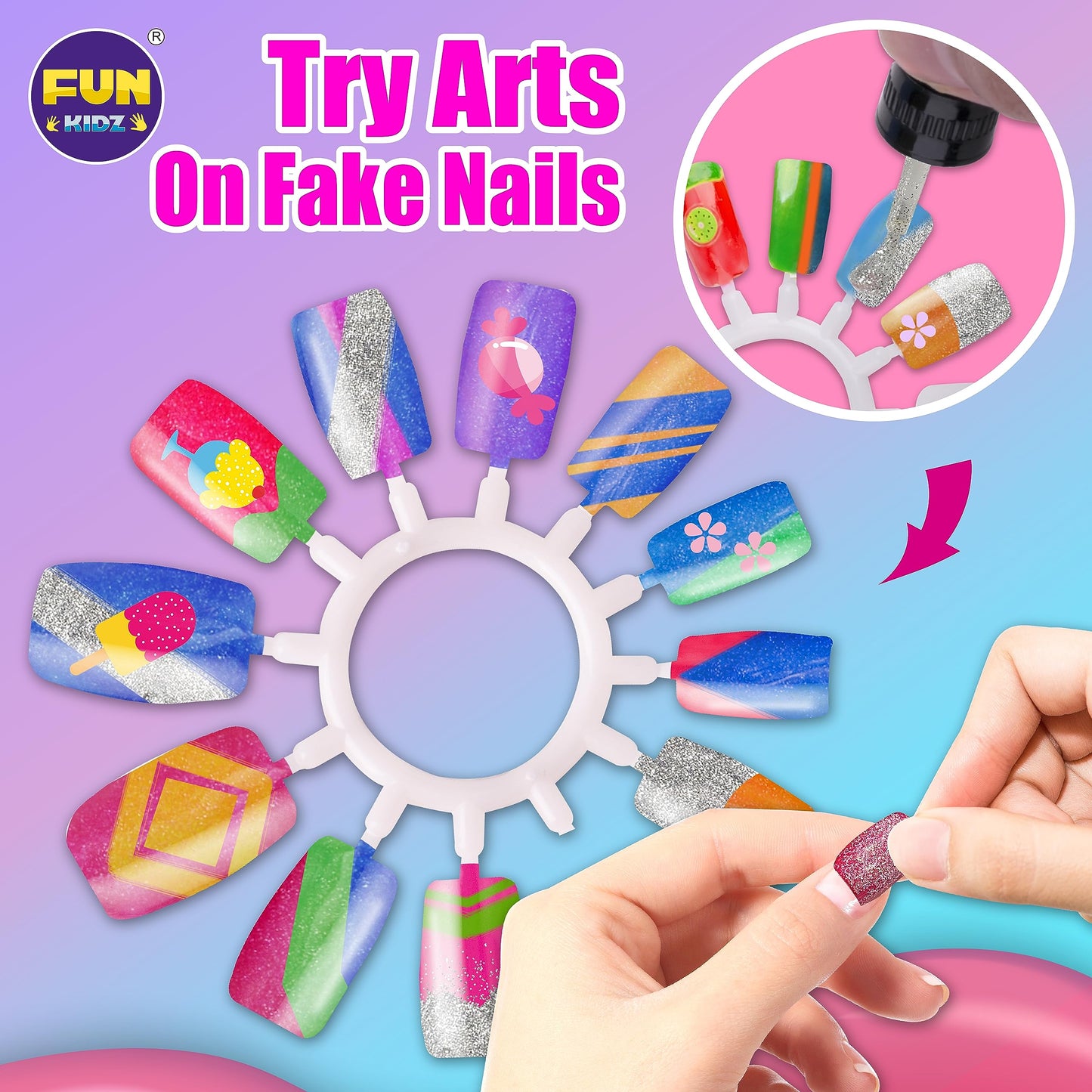 Kid Nail Art Kit for Girls, FunKidz Nail Studio Kits Size 17.91Wx12.4L with Peelable Nail Polish Nail Dryer Teens Makeup Mani Pedi Set Spa Party Gift