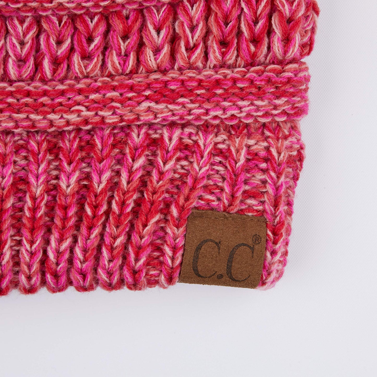 C.C Soft Stretch Cable Knit Messy Bun Ponytail Beanie Winter Hat (MB-816) (Hot Pink Multi(10))