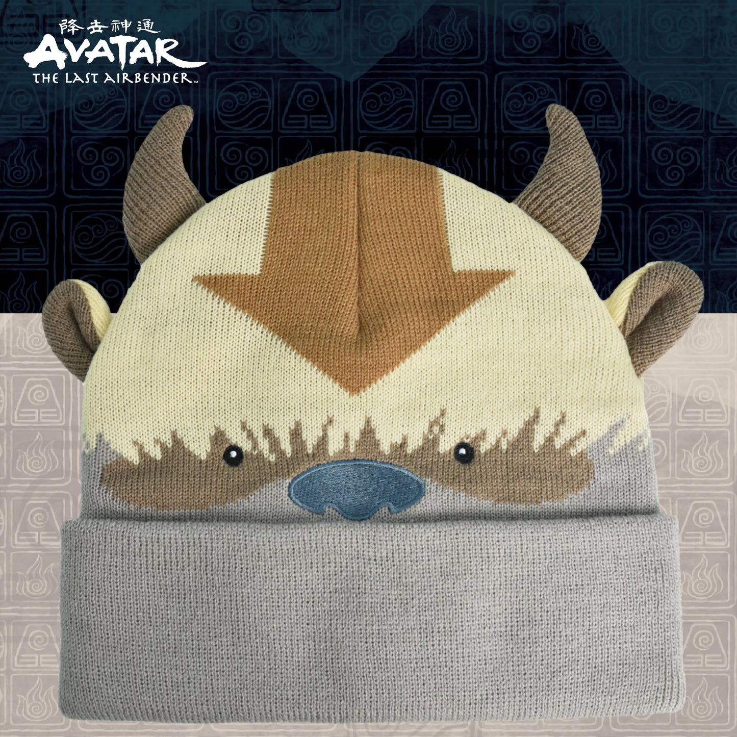 Avatar The Last Airbender Appa Acrylic Knitted Winter with Cuff Beanie Hat, Multi, One Size