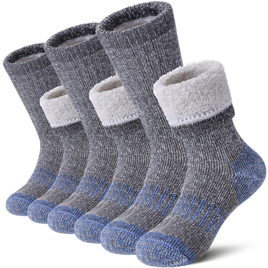 LANLEO Kids Merino Wool Hiking Socks Boys Girls Winter Thermal Warm Thick Cozy Cushion Boot Crew Socks 3 Pairs Hiking Socks Blue,8-12 Year Old