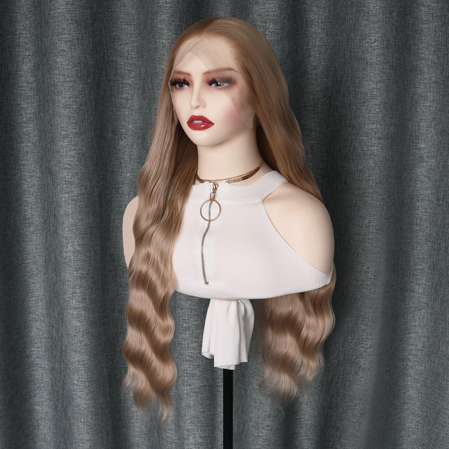 WXHWCX Long Wavy Blonde #103 Hair Synthetic Lace Front Wigs for Women Loose Wavy Free Part Glueless Lace Wigs Blonde Heat Resistant Fiber Natural Hairline Water Wave Wig Cosplay Daily Party Wigs