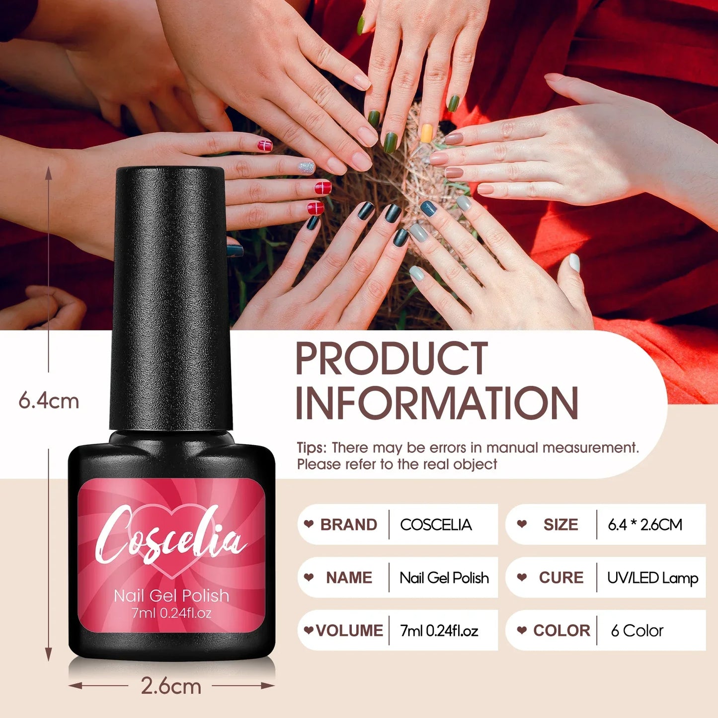 COSCELIA 6Pcs Glitter Gel Nail Set