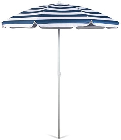 PICNIC TIME 5.5 Ft Outdoor Canopy Sunshade Beach Umbrella, Beach Chair and Small Patio Umbrella, (Blue & White Stripe)