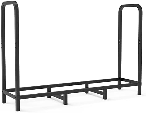 4ft Firewood Rack Holder, Adjustable Heavy Duty Fire Log Stacker Stand for Fireplace, Outdoor Indoor Metal Wood Pile Storage Organizer, Patio Logs Stand tool, Black