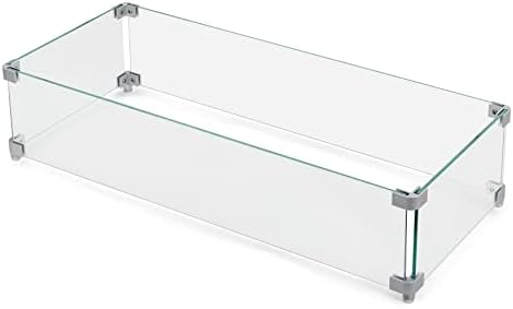 Nuu Garden 27.6'' x 11.7'' x 6.5" Rectangular Fire Pit Wind Guard, Transparent Tempered Glass, Polished Aluminum Brackets, 3M Anti-Slip Pads, Fit for Best Choice 52-inch Fire Table WG01