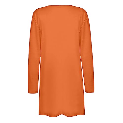 Lightweight Cardigan for Women 2024 Fall Casual Solid Long Sleeve Open Front Cardigans Outwear with Pockets Orange