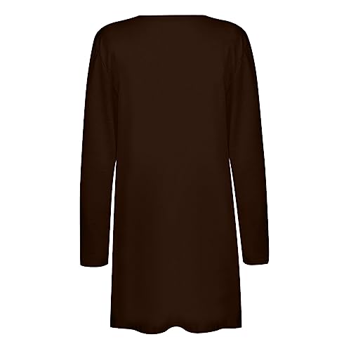 Lightweight Cardigan for Women 2024 Fall Casual Solid Long Sleeve Open Front Cardigans Outwear with Pockets Dark Brown