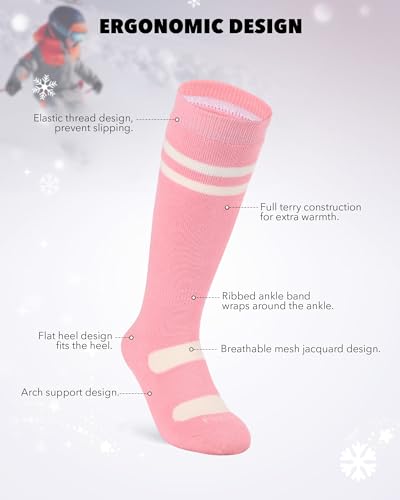 findway Kids Ski Socks, Knee-high Warm Winter Thermal Socks For Boys Girls Toddlers Skiing Snowboarding 2 Pairs