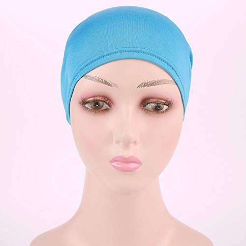 Muslim Women Flower Elastic Turban Beanie Head Scarf wrap Chemo Cap hat for Cancer Patient (Blue)