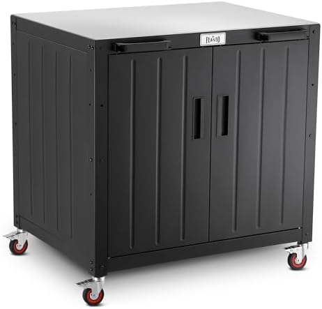 Grill Table, Outdoor Bar Cart Grill Cart with Storage Cabinet,Modular Outdoor Kitchen Island, Outdoor Grill Station with 304 Stainless Steel Top,Pizza Oven Table for Lawn & Garden,L35.4” x W24”