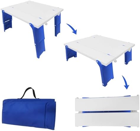 15.9"x14.2"x9.6" Large Portable Folding Beach Table for Sand Foldable Height Adjustable Side Table Desk for Camping Picnic BBQ with Carry Bag, Blue
