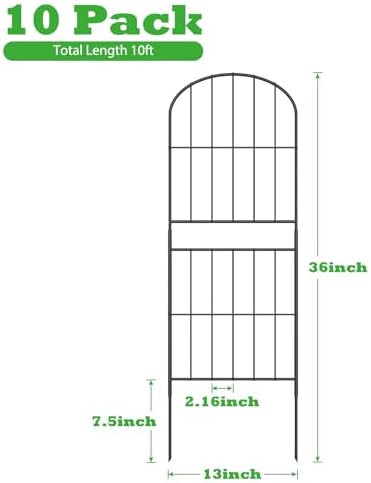 OUSHENG Decorative Garden Fence Fencing 10 Pack, 36in (H) x 10.8ft (L) Rustproof Metal Wire Panel Border Animal Barrier for Dog, Flower Edging for Yard Landscape Patio Outdoor Decor, Arched