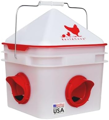 RentACoop Chick2Chicken 10lb BPA-Free 4-Port Feeder - Includes Anti-Roost Cone, Slider Port Cover, and Lid - Suitable for up to 20 Chicks & 12 Adult Chickens