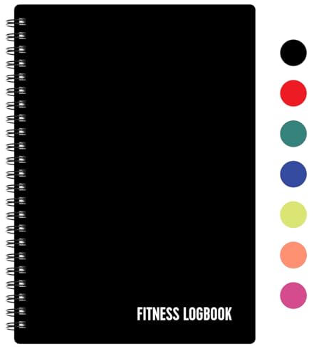 Fitness Logbook (Black) - A5 Undated Workout Journal For Men & Women - Plastic Cover & Thick Paper - Planner Log Book To Track Weight Loss, Muscle Gain, Gym Exercise, Bodybuilding Progress