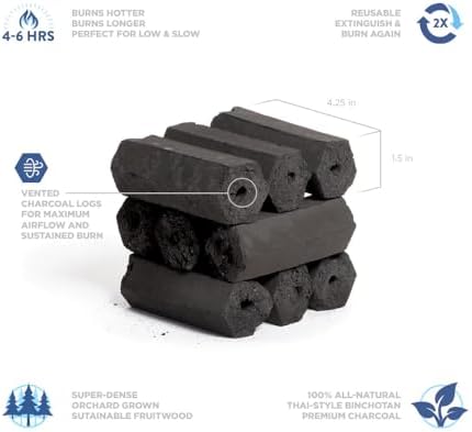 Nomad Fire 100% All-Natural Hardwood Charcoal | 10 LBS | Thai-Style Binchotan | Long Burning (4-6 hrs), High Heat, Low Ash, Low Smoke. Pro Charcoal for Nomad, Kettles, Kamados, Charcoal Smokers