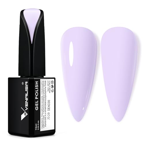 VENALISA 15ml Purple Gel Nail Polish, Light Purple Gel Polish Pastel Purple Color Soak Off UV LED Nail Gel Polish Nail Art Starter Manicure Salon DIY at Home, 0.53 OZ