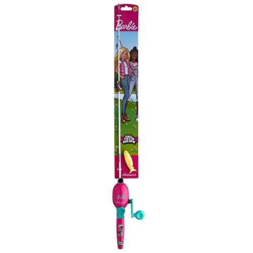 Shakespeare Mattel Barbie Kit 2'6" Spincast Combo for Kid, Gel-Tech Comfort Grip Handle, Safety Hook Keeper, Includes Practice Casting Plug