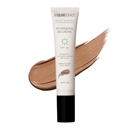 MDSolarSciences MD Mineral BB Crème SPF 50 – Beauty Balm Sunscreen for Face - Vegan Broad Spectrum UV Protection – Blendable Tinted Cream – Smooth, Natural Matte Finish, Medium, 1.23 Oz