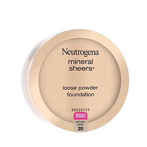 Neutrogena Mineral Sheers Lightweight Loose Powder Makeup Foundation with Vitamins A, C, & E, Sheer to Medium Buildable Coverage, Skin Tone Enhancer, Face Redness Reducer, Natural Ivory 20,.19 oz
