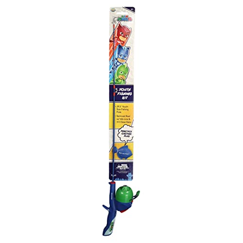 Kid Casters: PJ Masks Youth Fishing Pole | Spincast Reel & Practice Casting Plug | Small & Easy to Use (Pre-spooled with a 6-Pound Fishing line), 29.5 Inches Long