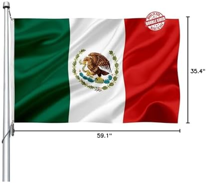 Mexico MX Flag 3x5 Outdoor Double Sided - Vivid Color Polyester Canvas Header and 4 Rows Stitched - Mexican National Flags with Brass Grommets