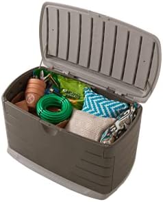 Rubbermaid Medium Resin Outdoor Storage Deck Box (73 Gal), Weather Resistant, Brown, Deck Organization for Home/Backyard/Pool Chemicals/Toys/Garden Tools/Porch/Patio Cushions