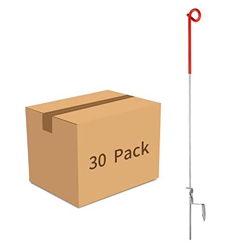 Fence Shock 41 Inches Systems Pig Tail Step-in Fence Post, Stainless Steel for Garden and Farm, Portable Fence Ideal for Electric Fencing - Pack of 30 Red