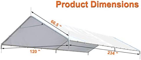 10 x 20 Ft Carport Replacement Canopy Cover Garage Top Tent Shelter Tarp with Free 44 Ball Bungee Cords,White(Only Cover, Frame Not Include) (10x20 White)