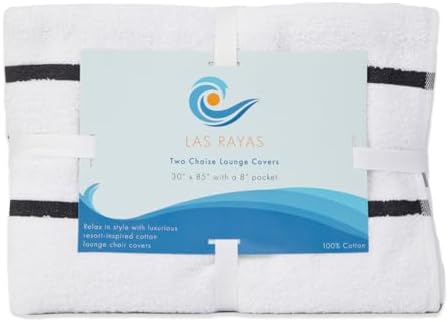 Arkwright Las Rayas Chaise Lounge Cover - Pack of 2 - Terry Towel 100% Striped Soft Cotton with Pocket Holder for Beach Pool Outdoor Chair, 30 x 85 in, Dark Grey