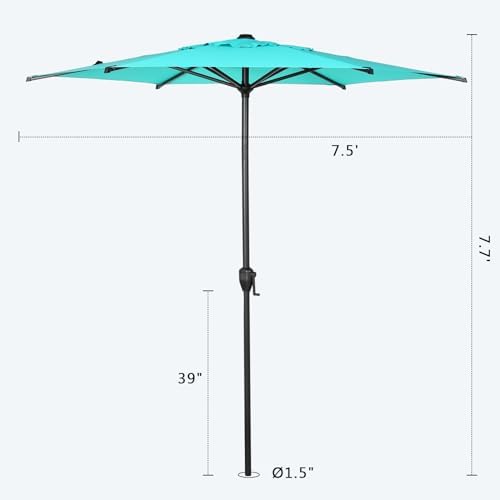 Abba Patio 7.5FT Lyon Outdoor Patio Umbrella Outdoor Table Umbrella with Push Button Tilt and Crank Market Umbrella 6 Sturdy Ribs UV Protection Waterproof for Garden Deck Backyard Pool Light Blue