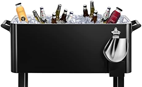 EDOSTORY 80 Quart Rolling Ice Chest Cooler Cart,Patio Backyard Party Drink Beverage Bar Stand Up Cooler Trolley with Ice Scoop
