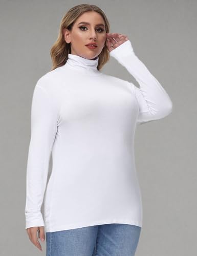Hanna Nikole Plus Size White Turtle Neck Tops for Women Long Sleeve Fitted Stretchy Base Layer Tunics Shirt 18W 2X