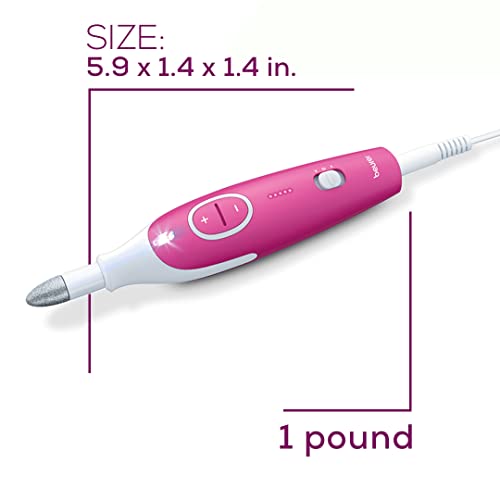 Beurer MP44 Professional Manicure and Pedicure Nail Drill Set, E-File with 7 attachments, LED Light, Electric Nail File with Additional Manual Nail kit, Pink