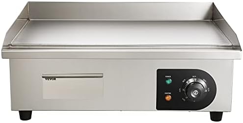 VEVOR Commercial Electric Griddle, 22", 1600W Countertop Flat Top Griddle, Stainless Steel Teppanyaki Grill w/Iron Cooking Plate, 122-572℉ Adjustable Temp Control 2 Shovels & Brushes, 110V