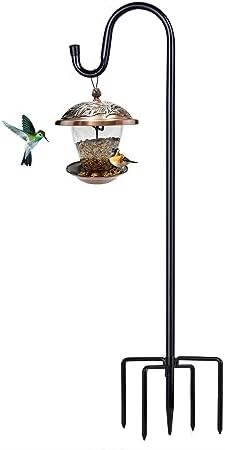 Shepherd Hooks for Outdoor, 1 Pack 62 Inch Bird Feeder Pole with 5 Prongs Base for Hanging Lantern, Hummingbird Feeder, Lightweight Plant, Shepherds Hook for Bird Feeders for Outside