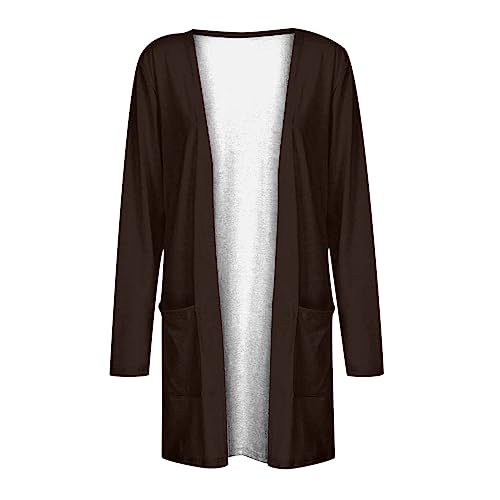 Lightweight Cardigan for Women 2024 Fall Casual Solid Long Sleeve Open Front Cardigans Outwear with Pockets Coffee
