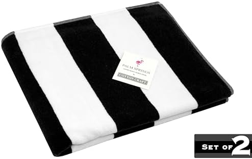 COTTON CRAFT Pool Lounge Chair Cover - 2 Pack - Chaise Spa Beach Chair Towel Cover - Cabana Stripe - Soft 100% Ringspun Terry Cotton - Oversized 32 inch Wide x 82 inch Long with 7 inch Pocket – Black