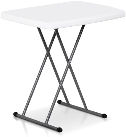 SUPER DEAL 2.5 Foot Plastic Folding Table, Indoor Outdoor Portable Heavy Duty Adjustable Height Kitchen or Camping Barbecues Picnic Party Table, White