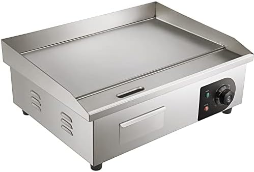 VEVOR Commercial Electric Griddle, 22", 1600W Countertop Flat Top Griddle, Stainless Steel Teppanyaki Grill w/Iron Cooking Plate, 122-572℉ Adjustable Temp Control 2 Shovels & Brushes, 110V