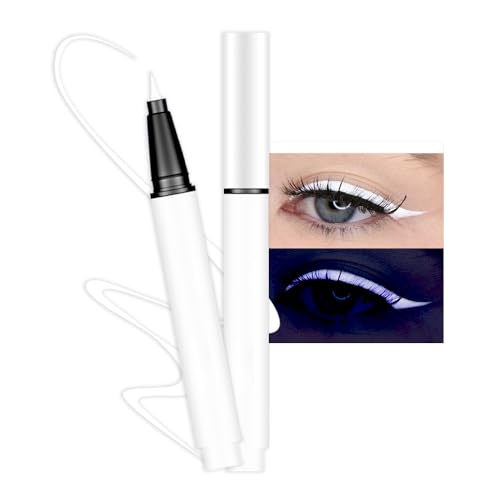 evpct Colorful UV Neon Liquid Eyeliner Pencil Pen, Rainbow Halloween Matte Colored Eyeliners Pencil Glow in Dark, Waterproof Long Lasting Highpigmented Delineador de ojos líquido de neón 01# White
