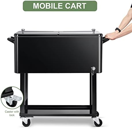 EDOSTORY 80 Quart Rolling Ice Chest Cooler Cart,Patio Backyard Party Drink Beverage Bar Stand Up Cooler Trolley with Ice Scoop